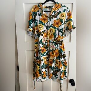 Rebdolls Floral Butterfly Button-Up Dress